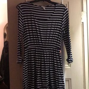Charming Charlie stretchy navy/white stripe dress